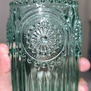 Green Embossed Glass Tumbler Vintage The Pioneer Women